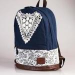 Beige Canvas Backpack With Lace
