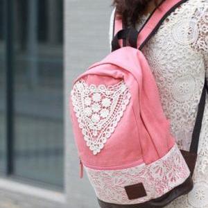 Pink Backpack With Lace