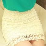 White High Waisted Lace Mini Skirt