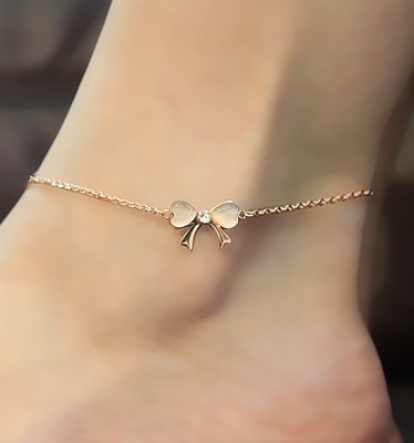 Golden Bow Anklet With Rhinestone