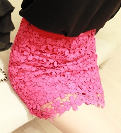 Pink High Waisted Lace Mini Skirt