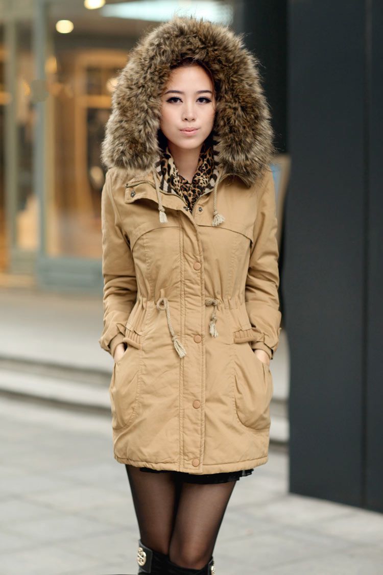 Womens Winter Coats Faux Fur Lining Parka With Fur Hood In Ochre On Luulla 